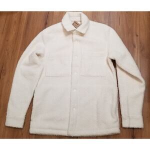 NEW-Amazon - White Sherpa Snap Up Coat Jacket w/Pockets Long Sleeves - Size S